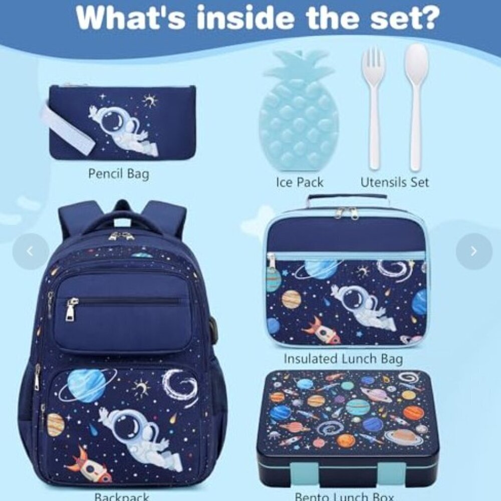 NEW ASTRONAUT BACKPACK BENTO LUNCH BOX SET 6 PCS BOOKBAG - Picture 4 of 16